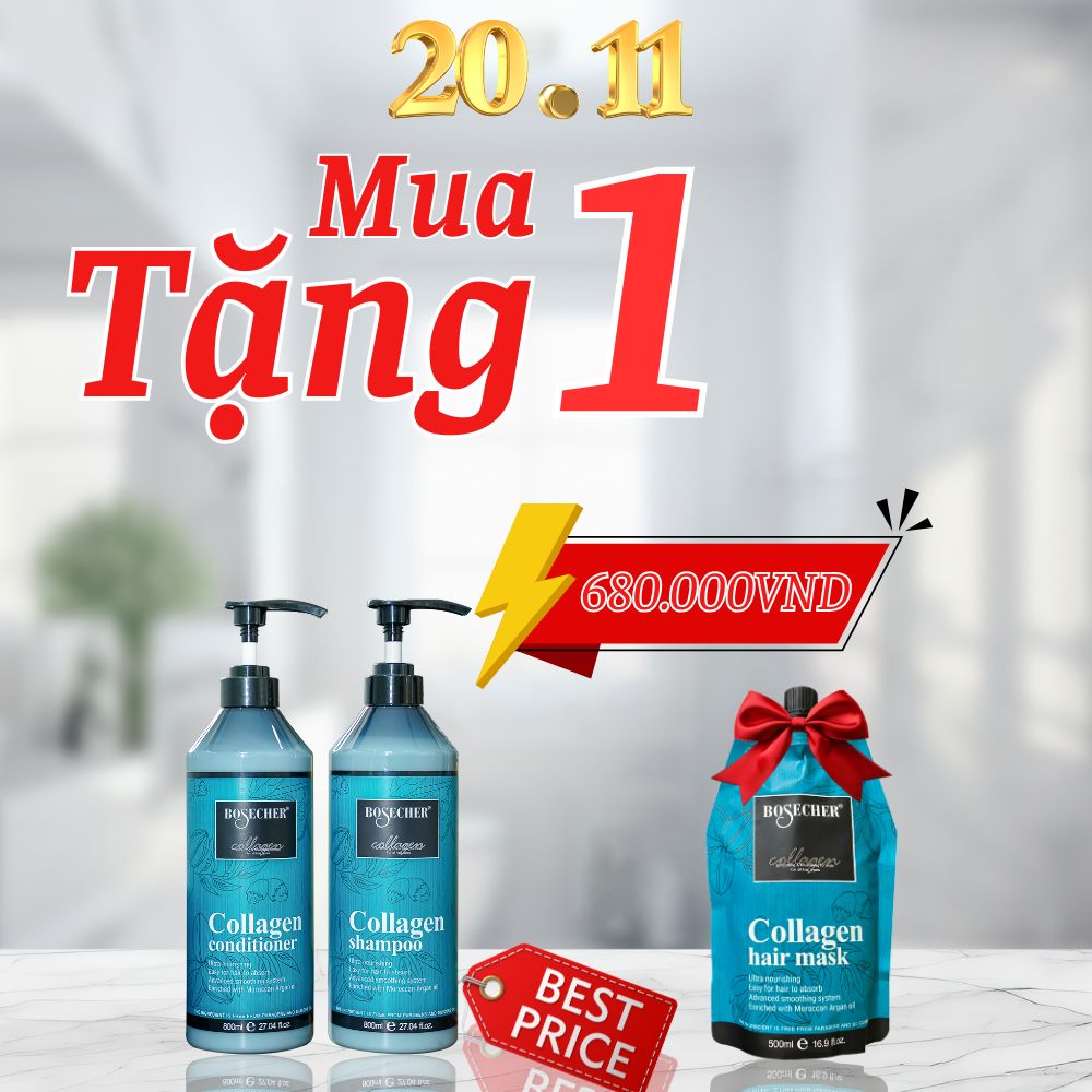 Gội Xả Bosecher 800ml Tặng Hấp Bosecher 500ml