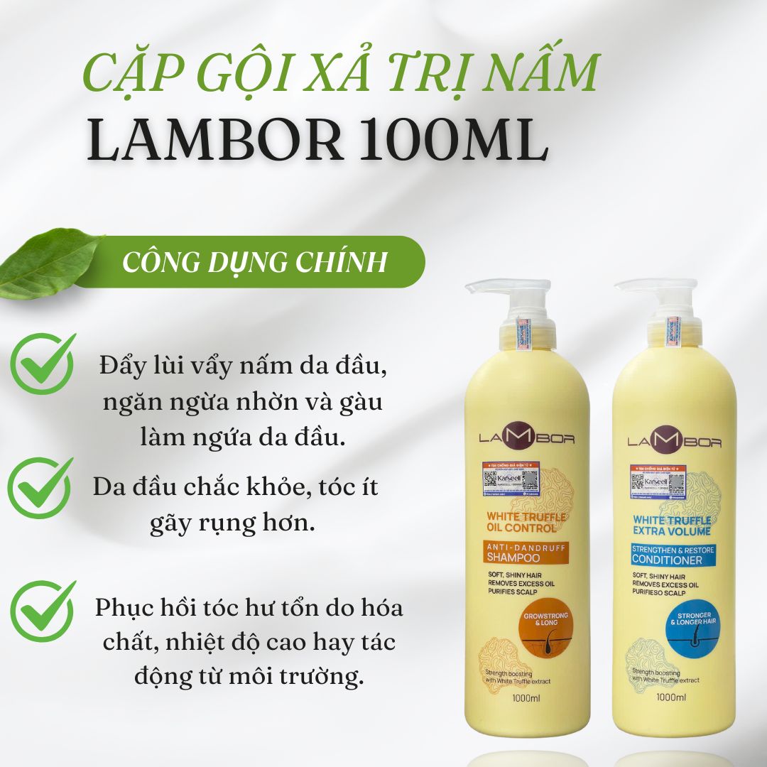 Cặp Gội Xả Lambor Trị Nấm, Loại Bỏ Gàu, Tăng Cường Tóc Khỏe 1000ml.4 Cặp Gội Xả Lambor Trị Nấm, Loại Bỏ Gàu, Tăng Cường Tóc Khỏe 1000ml.4