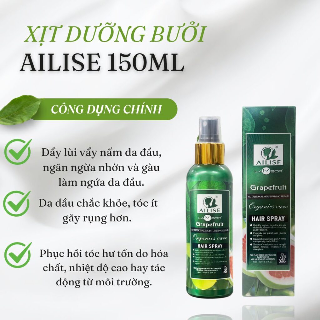 Xịt Dưỡng Tinh Chất Bưởi Ailise – Hỗ Trợ Kích Thích Mọc Tóc 150ml